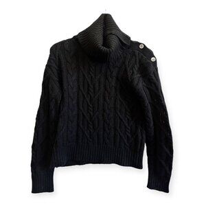 Nili Lotan Cowl Neck Sweater,  Cable Knit, Wool, Cashmere blend, Size XS, Black